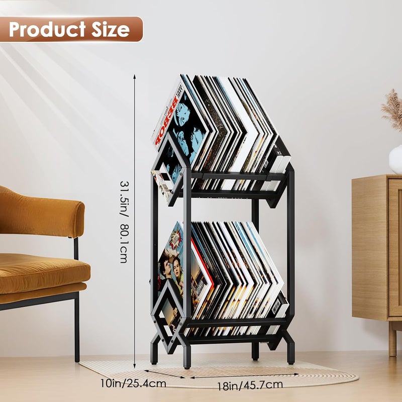 BOEASTER Store رف تخزين سجلات الفينيل، حامل السجلات 160-200 LP رف تخزين عرض للألبومات والكتب والمجلات والملفات، أسود غير لامع - Image 3